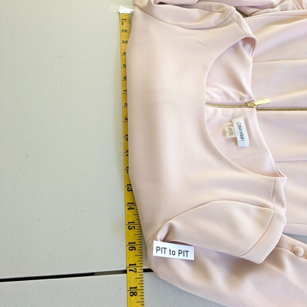Calvin Klein Blush Pink Chiffon Bell Sleeve Sheath Dress Size 6 Button Detail - Picture 10 of 15